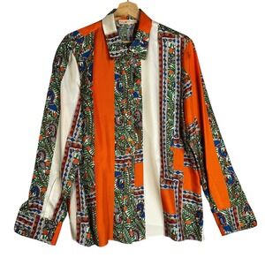 Tory Burch Something Wild Silk Shirt Blouse Birds Trees Button Down Women Sz 14